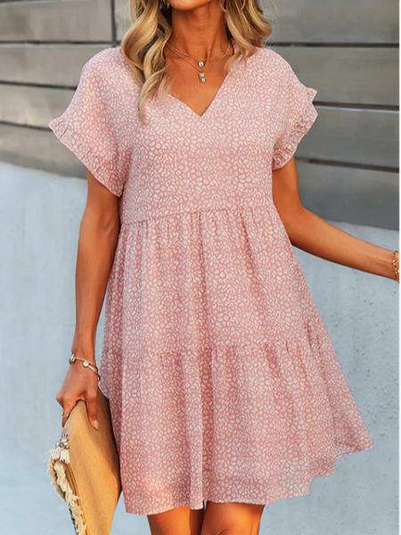

Vacation Polka Dots V Neck Dress, Pink, Dresses