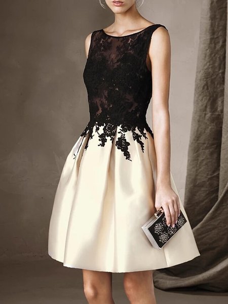 

Crew Neck Elegant Floral Wedding Guest Dress, Black, Mini Dresses