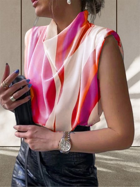 

Scoop Neck Chevron Elegant Regular Fit Blouse, As picture, Blouses and Shirts