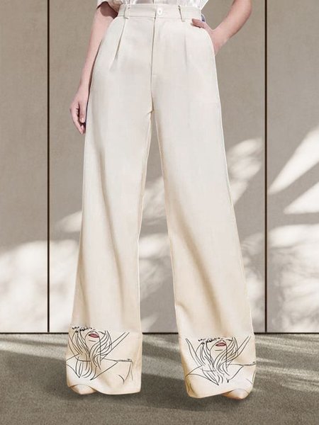 

Elegant Plain Regular Fit Fashion Pants, White, Pants