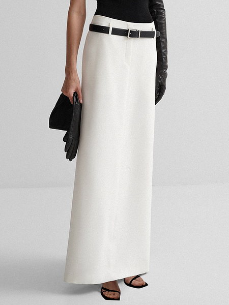 

Lightweight Loose Plain Urban Long Skirt, White, Skirts