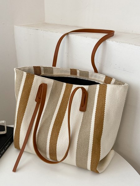 

Casual Two-tone Striped Leather Shoulder Bag, Brown, Women's Bags