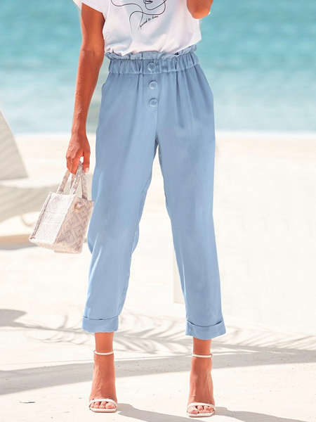 

Casual Linen Loose Plain Pants, Blue, Pants
