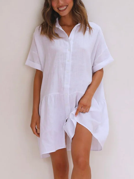 

Casual Loose Cotton Plain Dress, White, Dresses