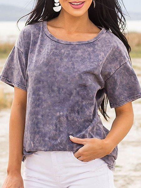 

Women's summer vintage made old short sleeve T-shirt top, Gray, T-Shirts