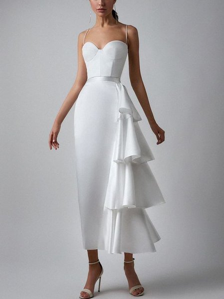 

Plain Elegant Party Dress, White, Maxi Dresses