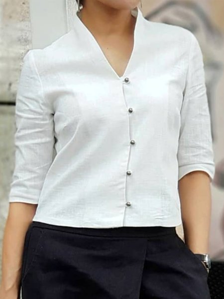 

Buttoned Loose Linen Blouse, White, Blouses & Shirts