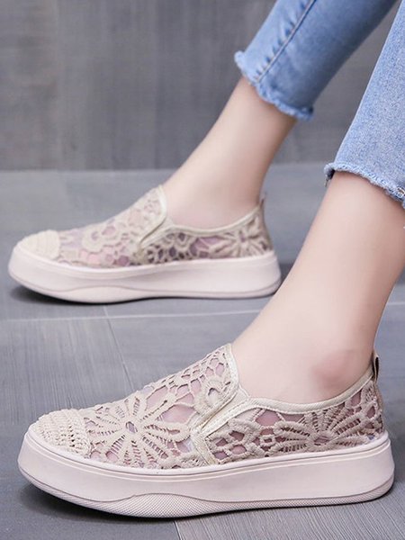 

Lace Vacation Deep Mouth Single Shoe, Beige, Sneakers