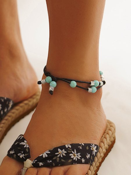 

Retro Leather Turquoise Ethnic Anklet Holiday Beach Women Jewelry, As picture, Bracelets & Anklets