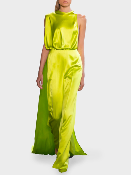 

Elegant Crew Neck Plain Party Dress, Green, Maxi Dresses