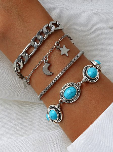 

Casual Silver Metal Turquoise Layered Bracelet Ethnic Urban Jewelry, Bracelets