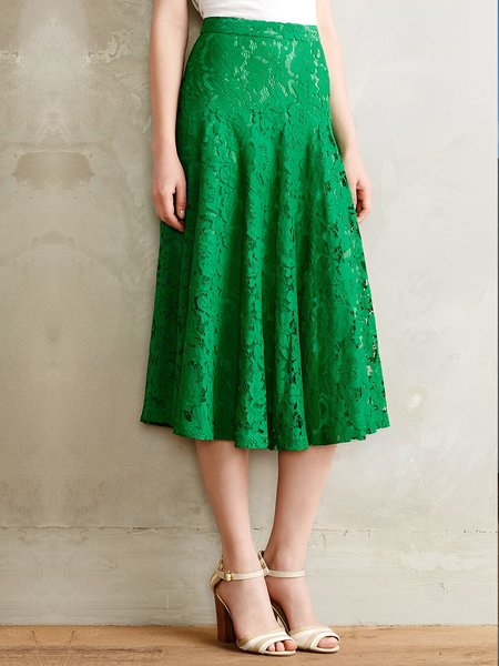 

Lace Elegant High Waist Plain Skirt, Green, Skirts