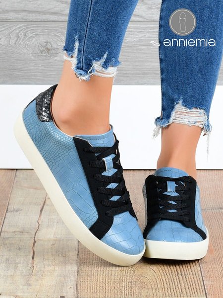 

Two Tone Snake Print Sneakers, Blue, Sneakers