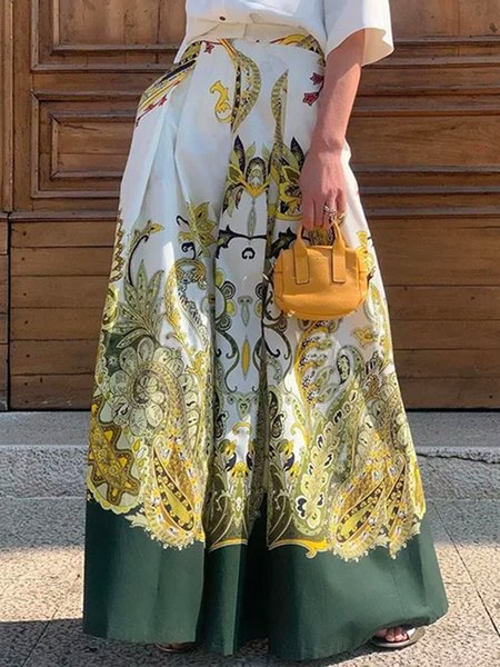 

Daily Long Floral Elegant Regular Fit Skirt, Green, Skirts