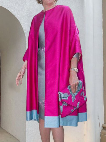 

Casual Loose Others Kimono, Pink-gray, Others