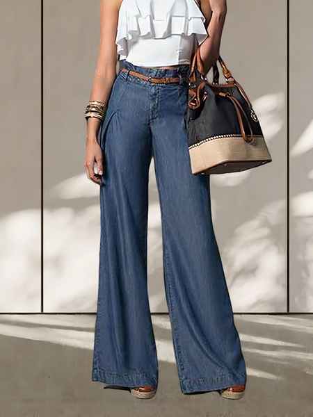 

Plain Regular Fit Denim Casual Jeans, Blue, Jeans