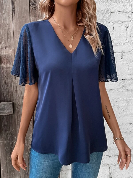 

Swiss Dot Butterfly Sleeve Summer Blouse, Dark blue, Shirts & Blouses