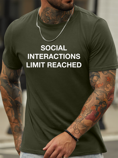 

Lilicloth X Hynek Rajtr Social Interactions Limit Reached Men's Text Letters Casual T-Shirt, Army green, T-shirts