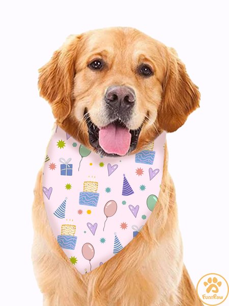 

Lilicloth X Funnpaw Birthday Print Dog Print Bib, Pink, Pet Bandanas