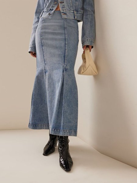 

Regular Fit Casual Plain Denim Skirt, Blue, Skirts
