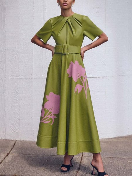 

Regular Fit Pu Floral Elegant Dress, Green, Maxi Dresses