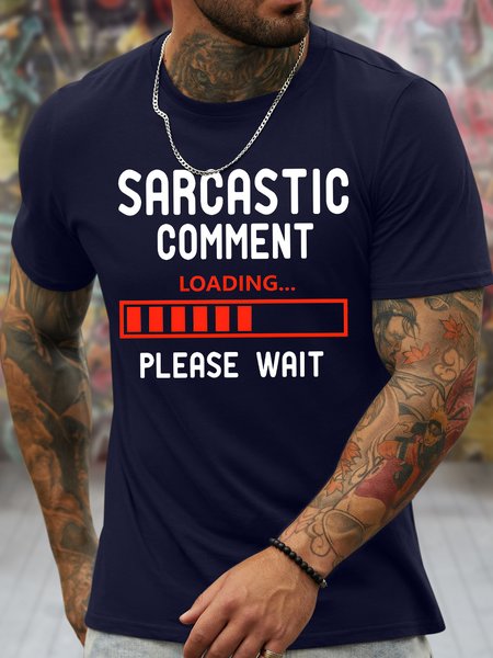 

Men's Sarcastic Comment Loading Pleasewait Funny Graphic Printing Casual Cotton Crew Neck Text Letters T-Shirt, Purplish blue, T-shirts