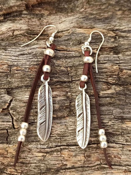 

Casual Vintage Feather Leather Earrings Western Style Women Jewelry, As picture, Earrings