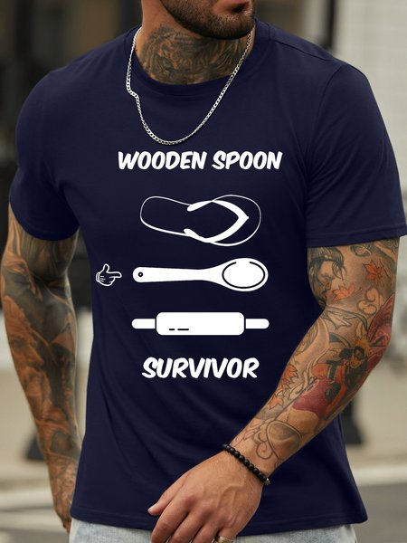 

Men’s Wooden Spoon Survivor Regular Fit Crew Neck Cotton Casual T-Shirt, Deep blue, T-shirts