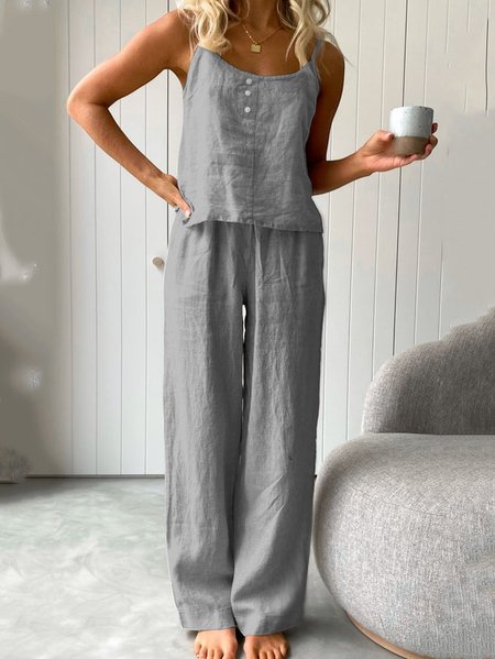 

Summer Outfits Casual Plain Linen Suits Sleeveless Tank Top and Comfy Pants Two-Piece Sets, Gray, Suits