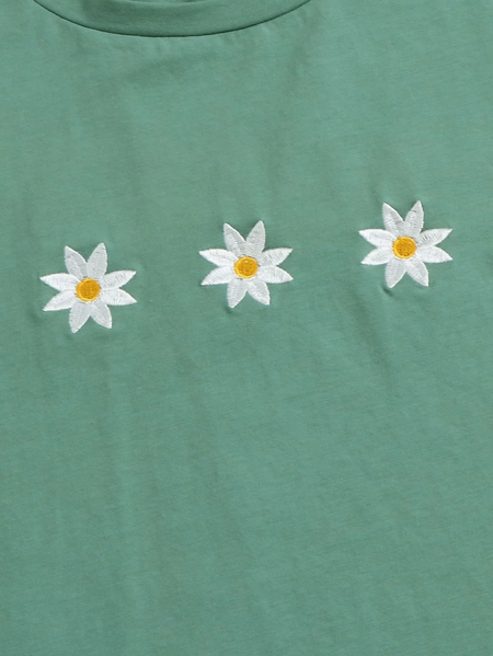 

Crew Neck Vacation Floral Embroidery T-Shirt, Green, T-Shirts