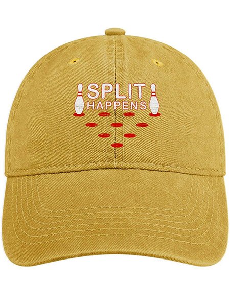 

Men's /Women's Split Happens Funny Bowling Graphic Printing Regular Fit Adjustable Denim Hat, Yellow, Women's Hats