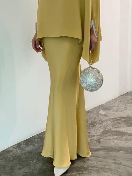 

Plain Elegant Regular Fit Long Skirt, Yellow, Skirts