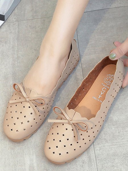 

Bow Knot Hollow Breathable Soft Flat Shoes, Apricot, Flats