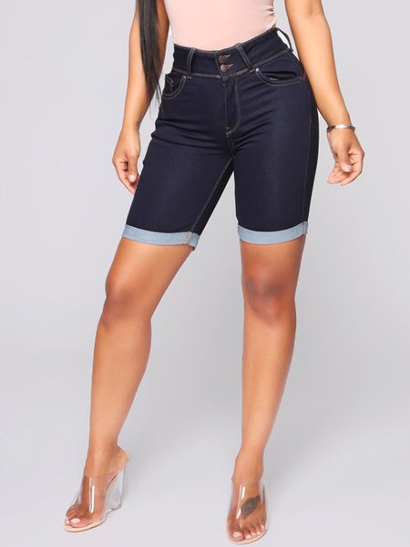 

Casual Regular Fit Plain Denim Denim Shorts, Dark blue, Shorts
