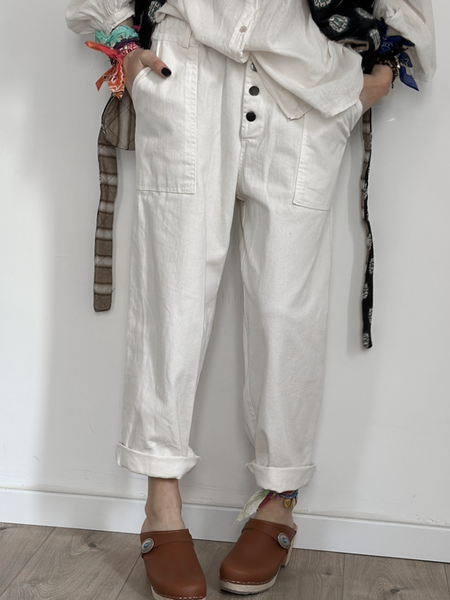 

Plain Cotton And Linen Linen Pants, White, Pants