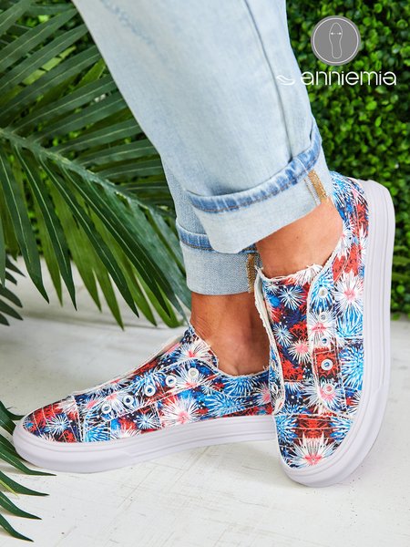 

Casual Multicolor Fireworks Printed Slip On Canvas Shoes, Sneakers