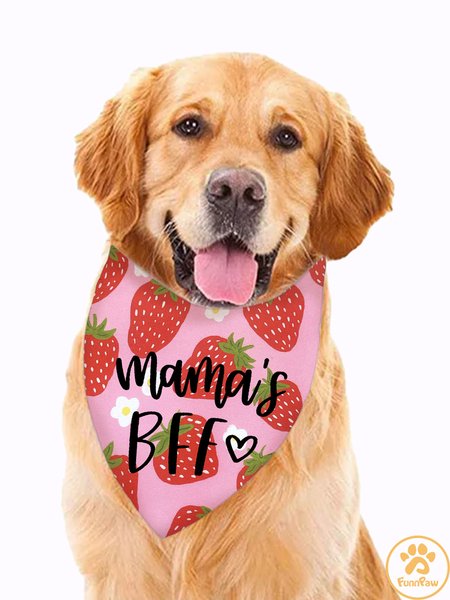 

Lilicloth X Funnpaw Mama's Bff Strawberry Print Dog Print Bib, Pink, Pet Bandanas