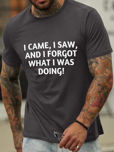 

Lilicloth X Kat8lyst I Came I Saw And I Forgot What I Was Doing Cotton Text Letters Crew Neck Casual T-Shirt, Deep gray, T-shirts