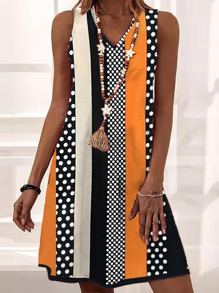 

Casual V Neck Geometric Dress, Orange, Dresses
