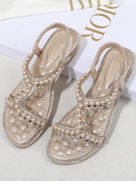 

Rhinestone Pearl Comfort Massage Resort Sandals, Golden, Sandals