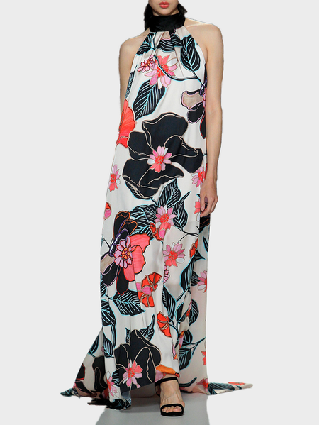

Halter Elegant Party Dress, Flower, Maxi Dresses