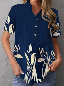 

Loose V Neck Casual Blouse, Blue, Shirts & Blouses