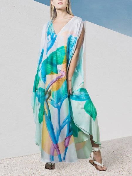 

Casual Loose V Neck Floral Shirt, As picture, Blouses and Shirts