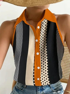 

Casual Shirt Collar Geometric Blouse, Black, Shirts & Blouses