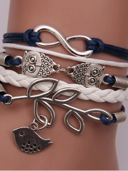 

Women's Vintage Leaf Owl Multi-layer Bracelet, Navy blue, Bracelets
