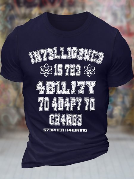 

Men's 1n73ll1g3nc3 Intelligence Is The Ability To Adapt To Change Funny Graphic Printing Casual Cotton Text Letters Crew Neck T-Shirt, Purplish blue, T-shirts