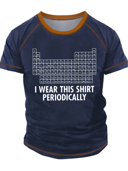 

Men's I Was This Shirt Periodically List Of Chemical Elements Funny Graphic Printing Crew Neck Text Letters Casual Regular Fit T-Shirt, Blue, T-shirts