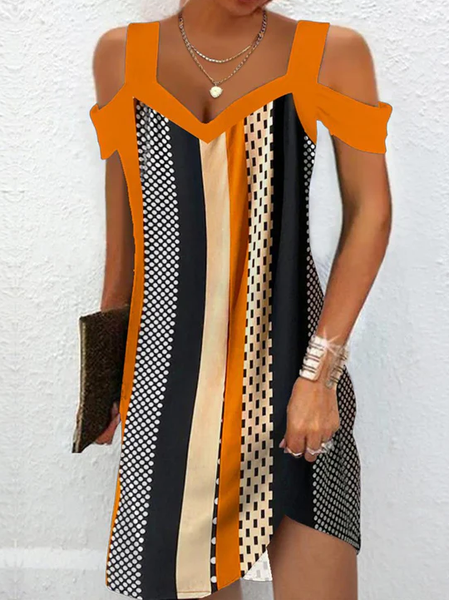 

V Neck Geometric Casual Dress, Orange, Dresses