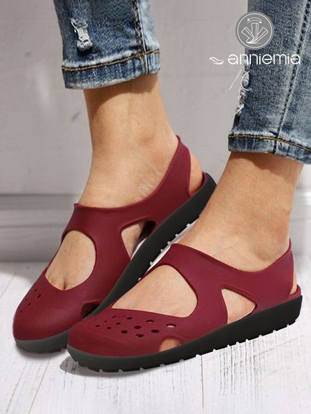 

Comfortable Soft Sole Hollow Flat Casual Shoes, Wine red, Sandals