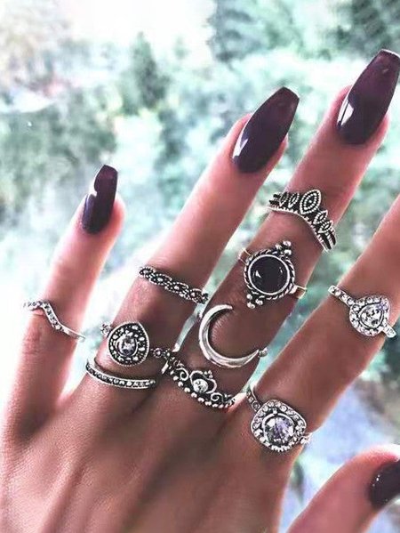 

11Pcs Vintage Ethnic Pattern Metal Distressed Ring Set Casual Holiday Jewelry, As picture, Rings